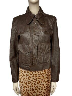 Vintage Leather Cropped Brown Jacket Size M